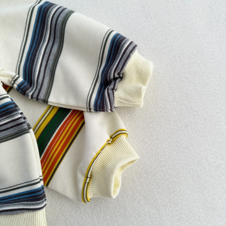 Arrival Kids Unisex Soft Comfortable Long Sleeves Striped Top in grey and colorful options, made from soft cotton material.