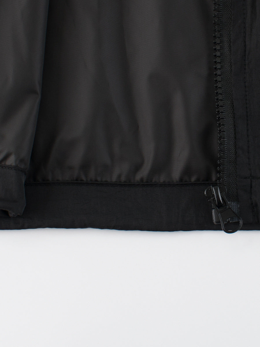 Arrival Kids Unisex Solid Color Hooded Zip-up Coat in Black, Pink, Grey, and Khaki, showcasing its stylish design and hood.