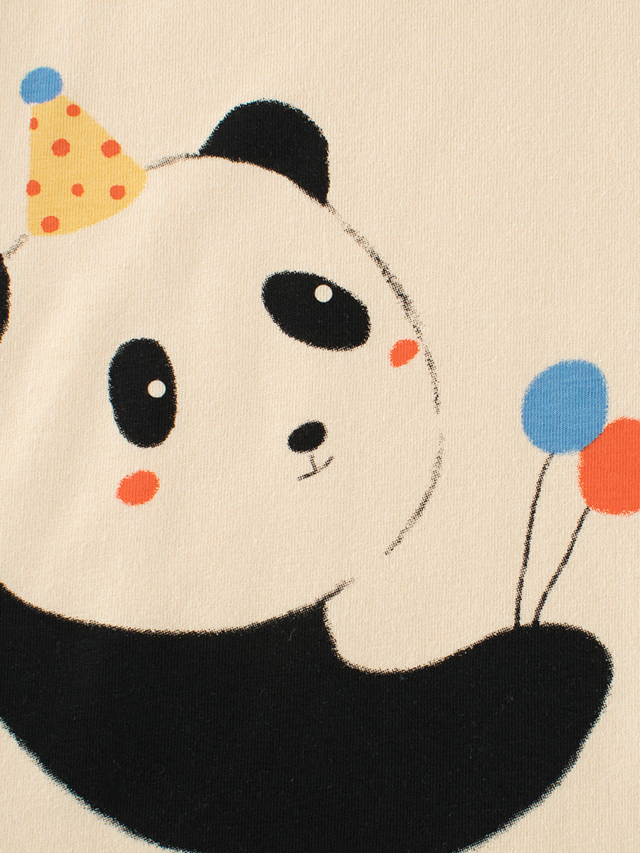 Autumn Baby Boys Cartoon Panda Color Patchwork Long Sleeves Crew Neck shirt featuring a playful panda design in soft cotton fabric.