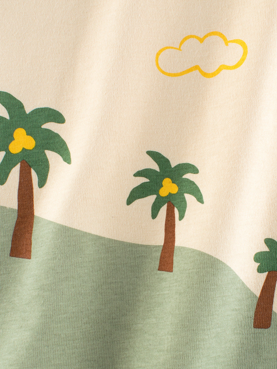 Autumn Baby Boys Cartoon Print Color Patchwork Long Sleeves Crew Neck shirt in apricot color, featuring playful cartoon designs.