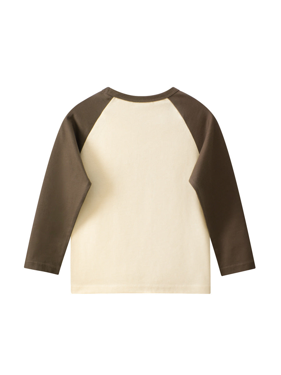 Autumn Baby Boys outfit featuring dinosaur and letter prints in color patchwork design, made from soft cotton material.