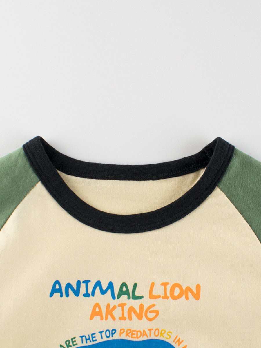 Autumn Baby Boys Long Sleeves featuring letters and lion print in green color, perfect for toddlers.