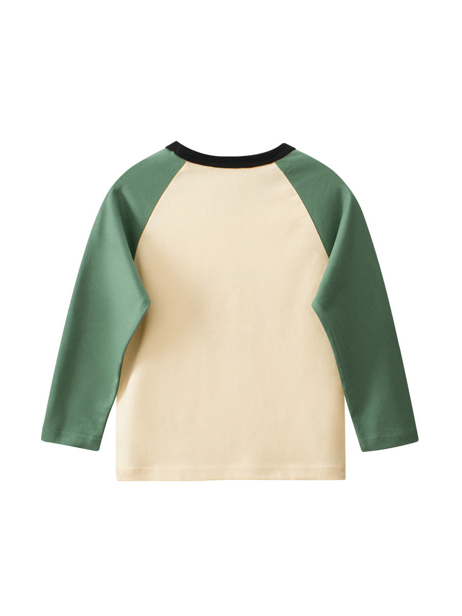 Autumn Baby Boys Long Sleeves featuring letters and lion print in green color, perfect for toddlers.