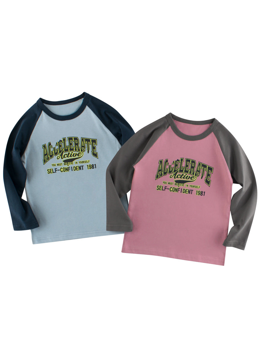 Autumn Baby Boys Long Sleeves Crew Neck in pink and blue with letters print design, perfect for stylish toddlers.