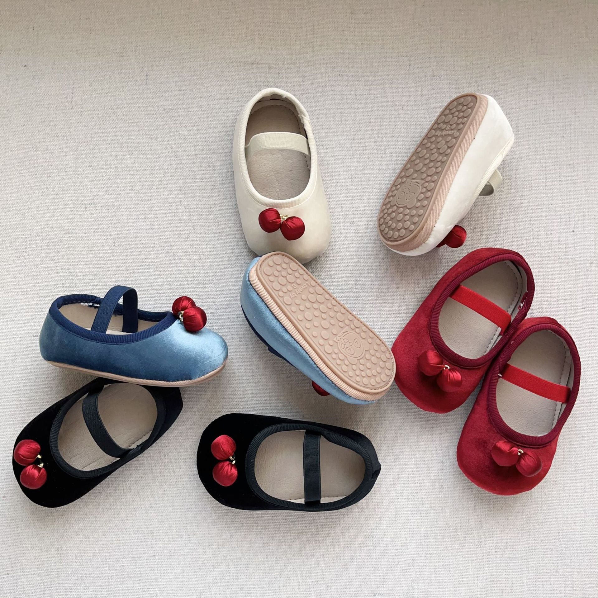 Autumn Baby Girl Vintage Design Toddler shoes featuring double-cherry pattern in various colors.
