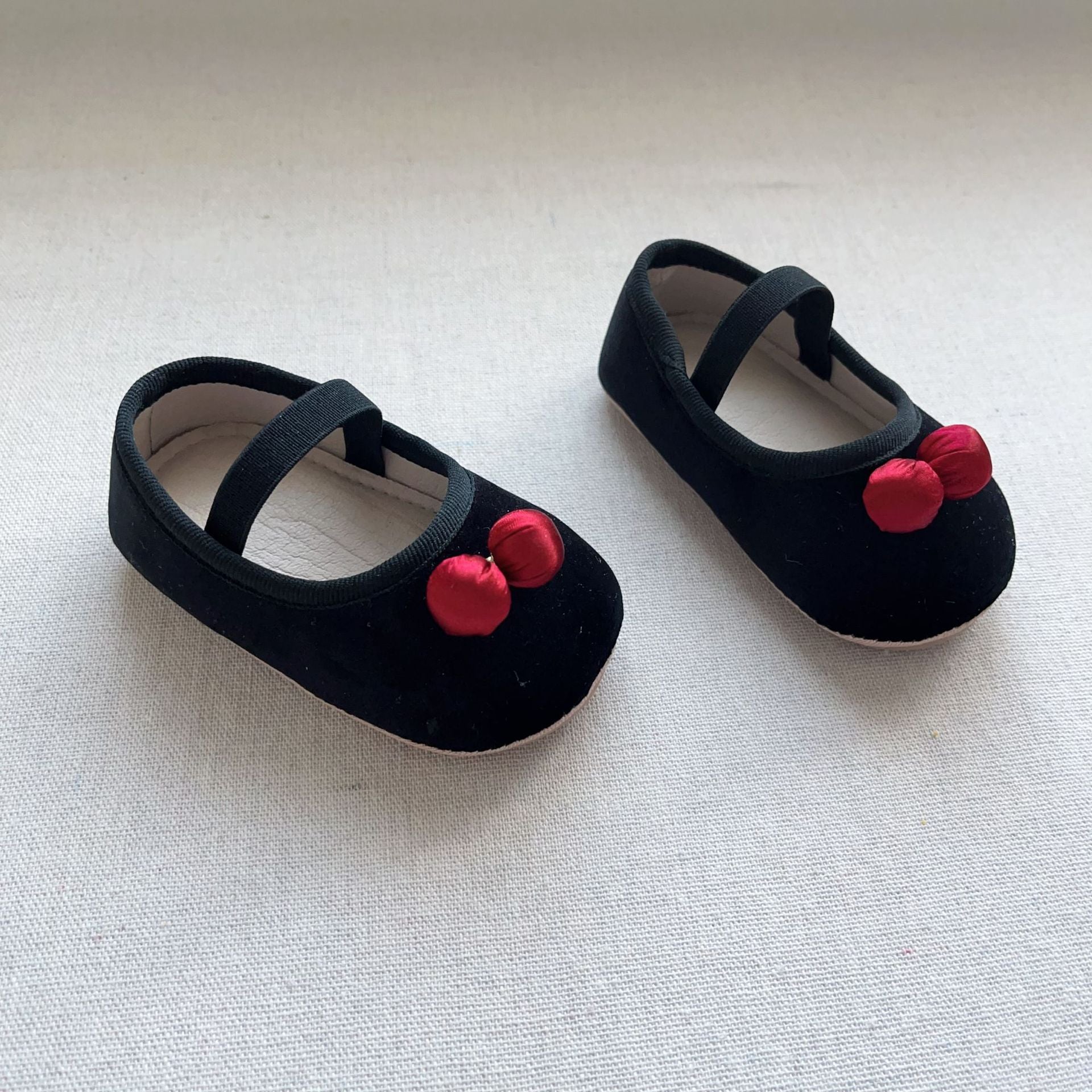 Autumn Baby Girl Vintage Design Toddler shoes featuring double-cherry pattern in various colors.