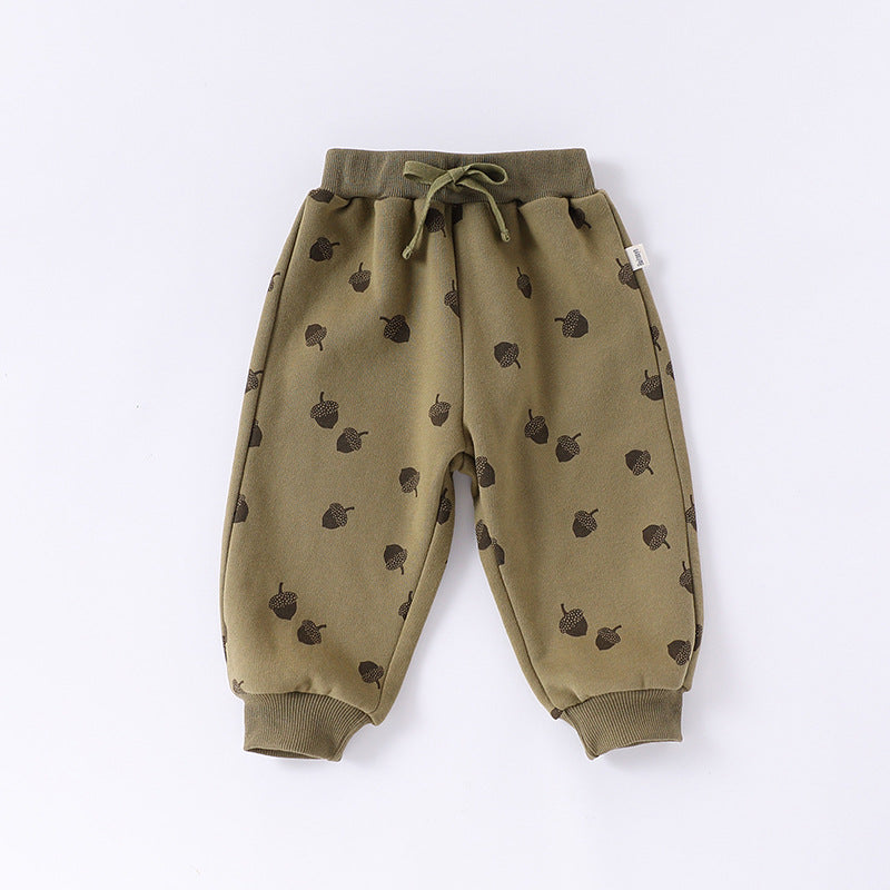 Autumn Baby Kids Unisex Long Sleeves Cartoon Print Coat in blue, green, and beige colors, showcasing a playful cartoon design.