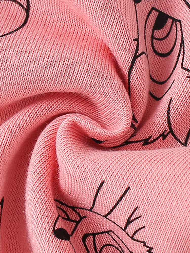 Pink Autumn Casual Print Pattern Pullover Hoodie for baby girls, featuring a cute cartoon design and made from soft cotton material.