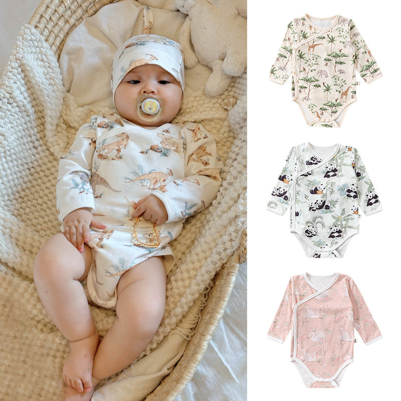 Autumn Hot Selling Baby Unisex Cartoon Animals Pattern Onesies in various colors, showcasing cute animal designs suitable for both baby girls and boys.