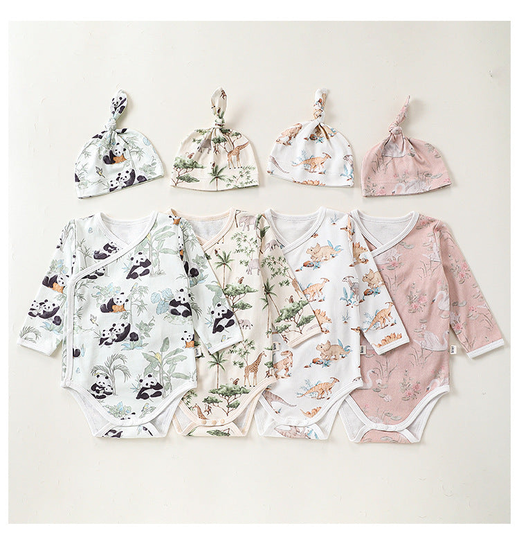 Autumn Hot Selling Baby Unisex Cartoon Animals Pattern Onesies in various colors, showcasing cute animal designs suitable for both baby girls and boys.