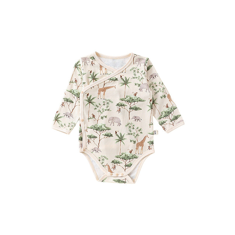 Autumn Hot Selling Baby Unisex Cartoon Animals Pattern Onesies in various colors, showcasing cute animal designs suitable for both baby girls and boys.