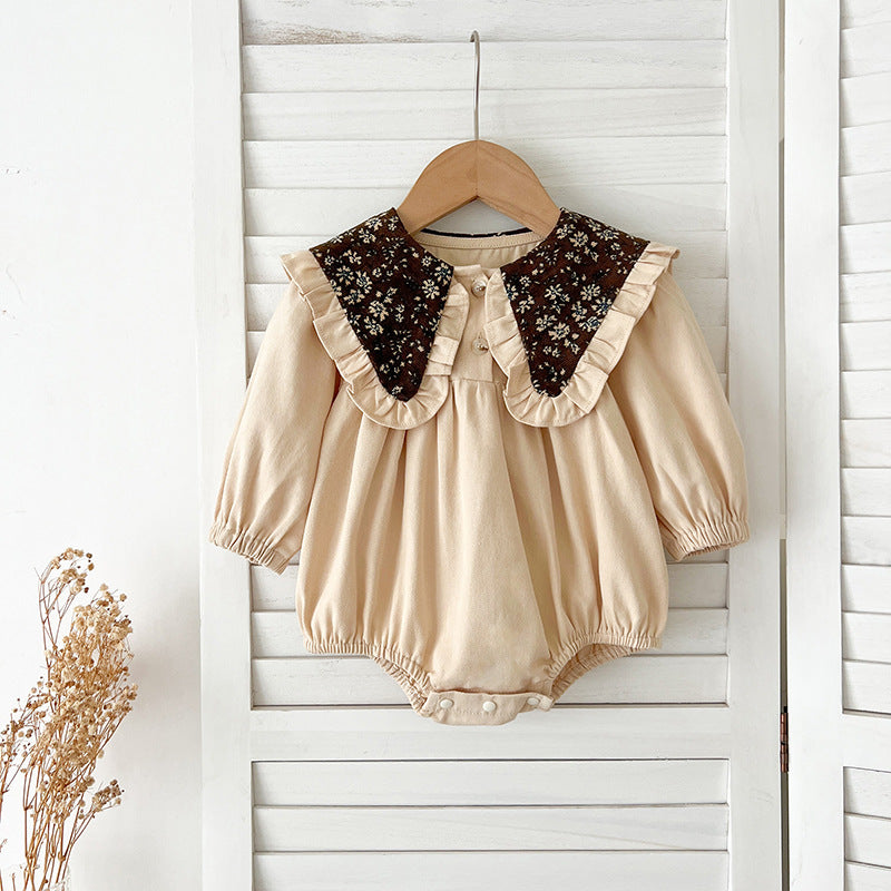 A beautiful Autumn Vintage Flowers Pattern Embroidery Collar for baby girls, featuring intricate floral designs in beige and apricot colors.