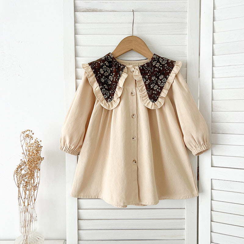 A beautiful Autumn Vintage Flowers Pattern Embroidery Collar for baby girls, featuring intricate floral designs in beige and apricot colors.