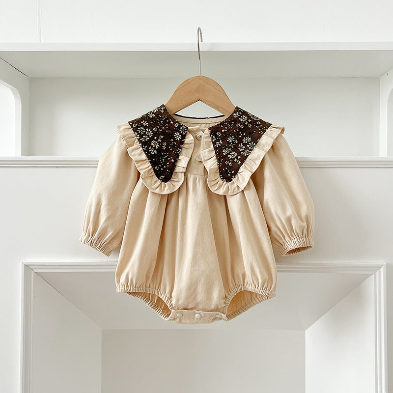 A beautiful Autumn Vintage Flowers Pattern Embroidery Collar for baby girls, featuring intricate floral designs in beige and apricot colors.