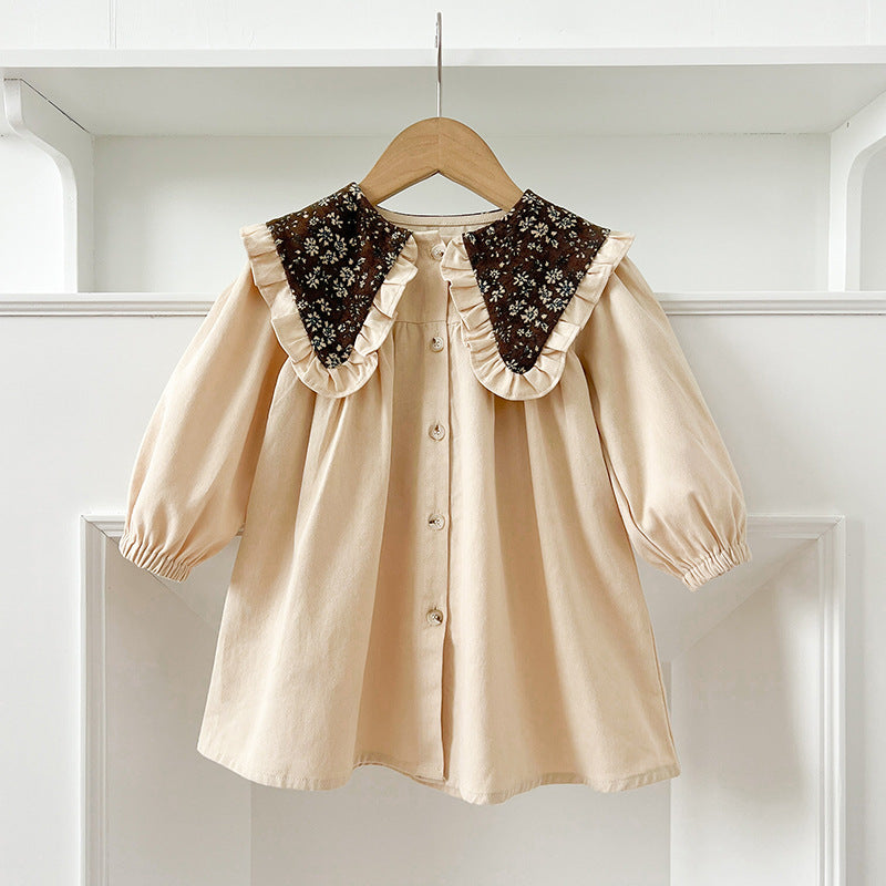 A beautiful Autumn Vintage Flowers Pattern Embroidery Collar for baby girls, featuring intricate floral designs in beige and apricot colors.