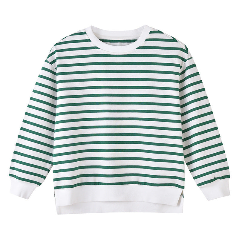 A cozy baby hoodie featuring a striped pattern, long sleeves, and a roomy hood, available in black, blue, and green colors.