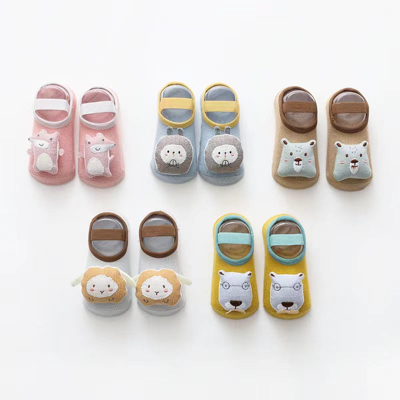 Baby 3D Cartoon Animal Patched Design Dispensing Non-Slip Lace-Up shoes in various colors with cute animal designs.