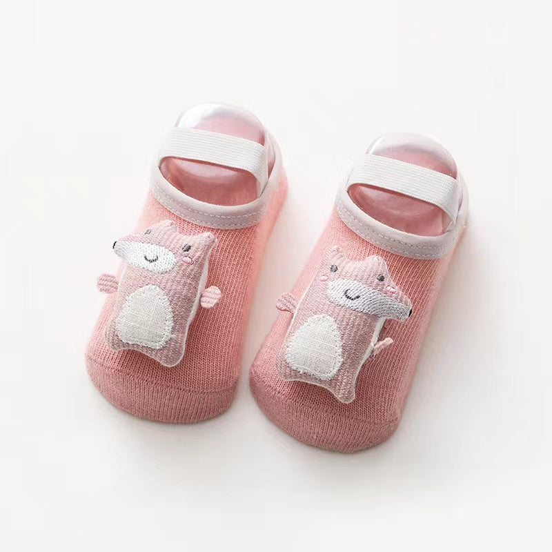 Baby 3D Cartoon Animal Patched Design Dispensing Non-Slip Lace-Up shoes in various colors with cute animal designs.