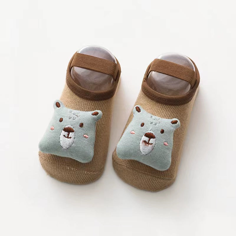 Baby 3D Cartoon Animal Patched Design Dispensing Non-Slip Lace-Up shoes in various colors with cute animal designs.