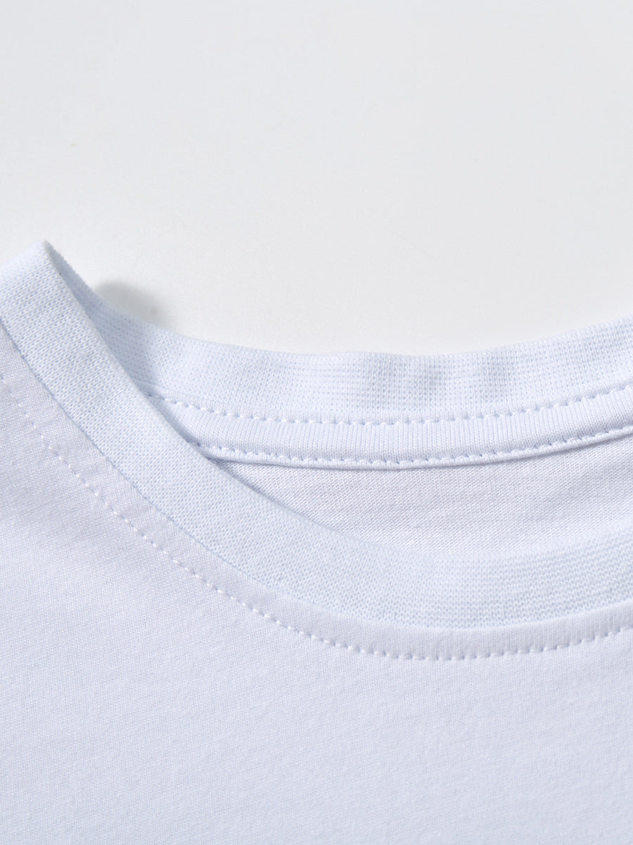 Baby and kids boys dinosaur cartoon short sleeves top and shorts set in white, featuring playful dinosaur graphics, perfect for summer wear.