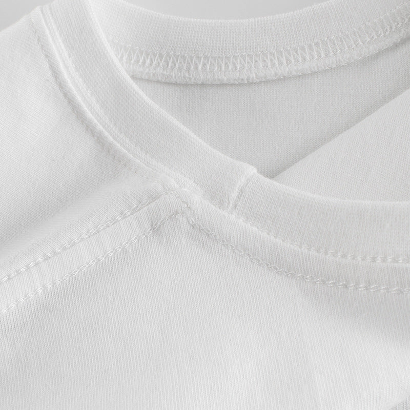 Baby Animal Print Round Neck T-Shirt in white and black colors, featuring playful animal designs, perfect for summer wear.