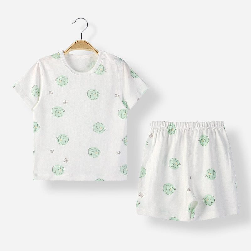 Baby Animal Print T-Shirt Combo featuring soft cotton fabric and solid shorts in vibrant colors, perfect for summer wear.