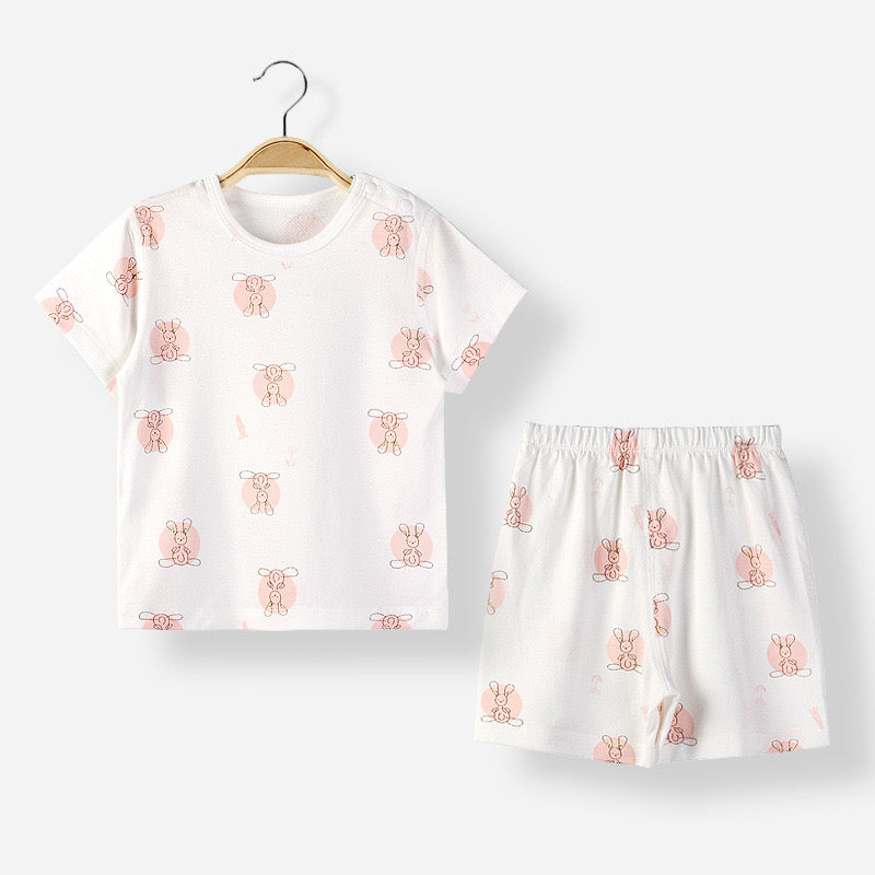 Baby Animal Print T-Shirt Combo featuring soft cotton fabric and solid shorts in vibrant colors, perfect for summer wear.