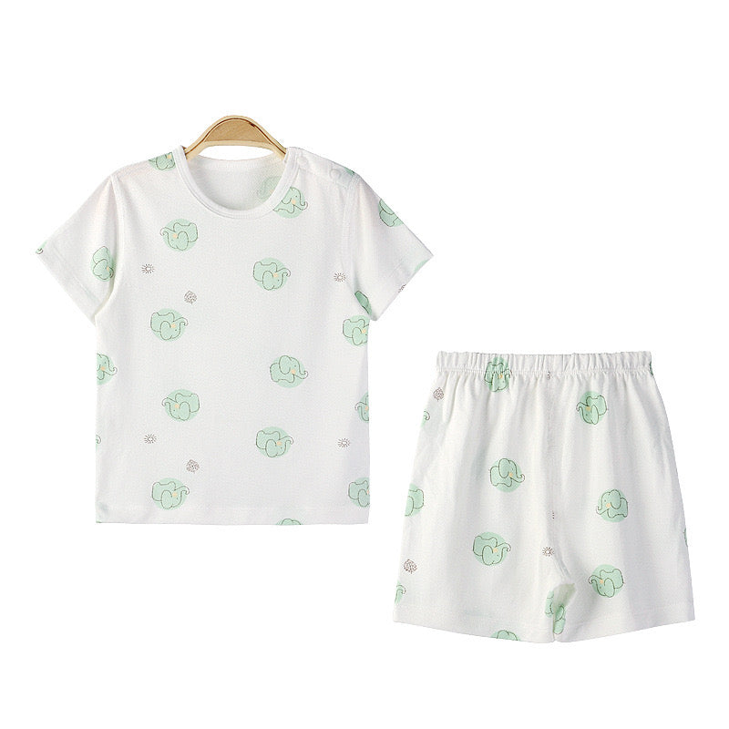 Baby Animal Print T-Shirt Combo featuring soft cotton fabric and solid shorts in vibrant colors, perfect for summer wear.