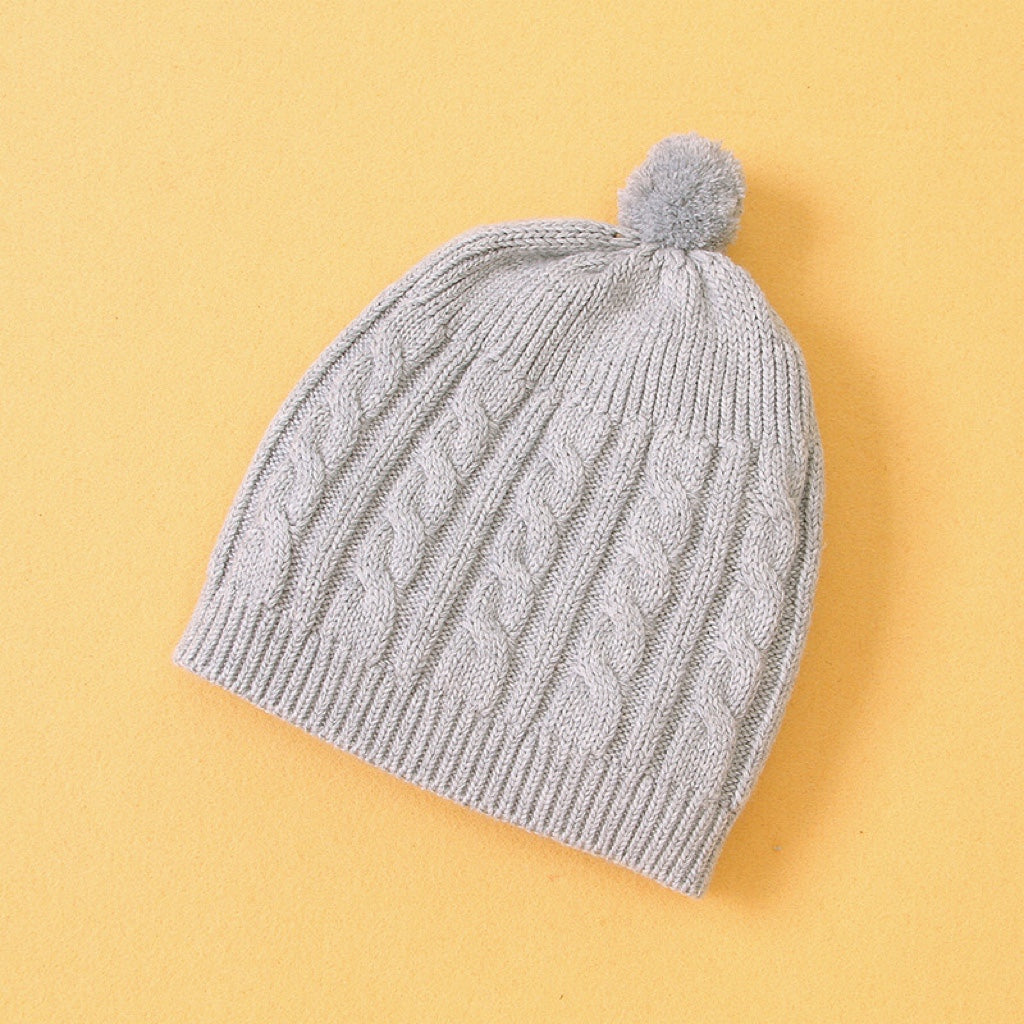 Baby Baby Cable Knitted Pattern Long Sleeve Romper and Hat in white and grey, featuring a button front design for easy dressing.