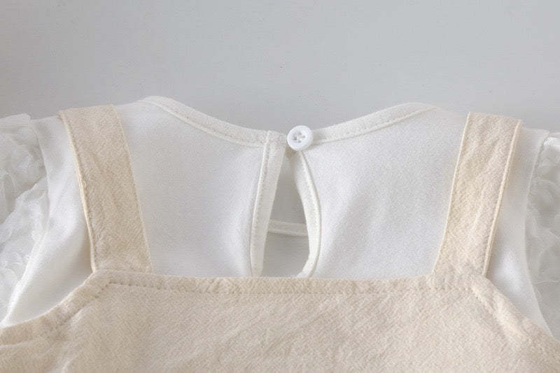 Baby Bow Patched Design Long Sleeve Onesies in white, featuring a delicate bow and soft cotton fabric, perfect for baby girls.