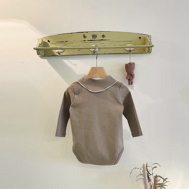 Baby Bow Tie Design Long Sleeve Bodysuit in white and coffee colors, showcasing a cute bow tie detail.