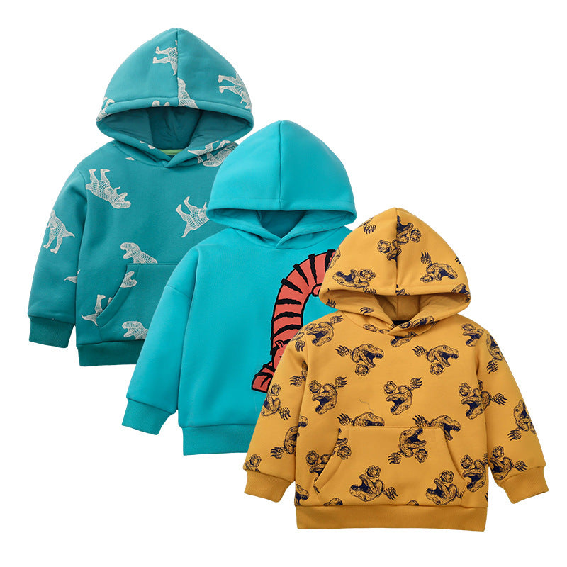 Baby Boy Cartoon Animal Pattern Composite One Piece Fleece in green, featuring a cozy design perfect for toddlers.