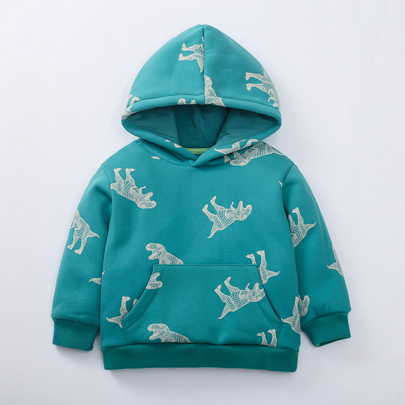 Baby Boy Cartoon Animal Pattern Composite One Piece Fleece in green, featuring a cozy design perfect for toddlers.
