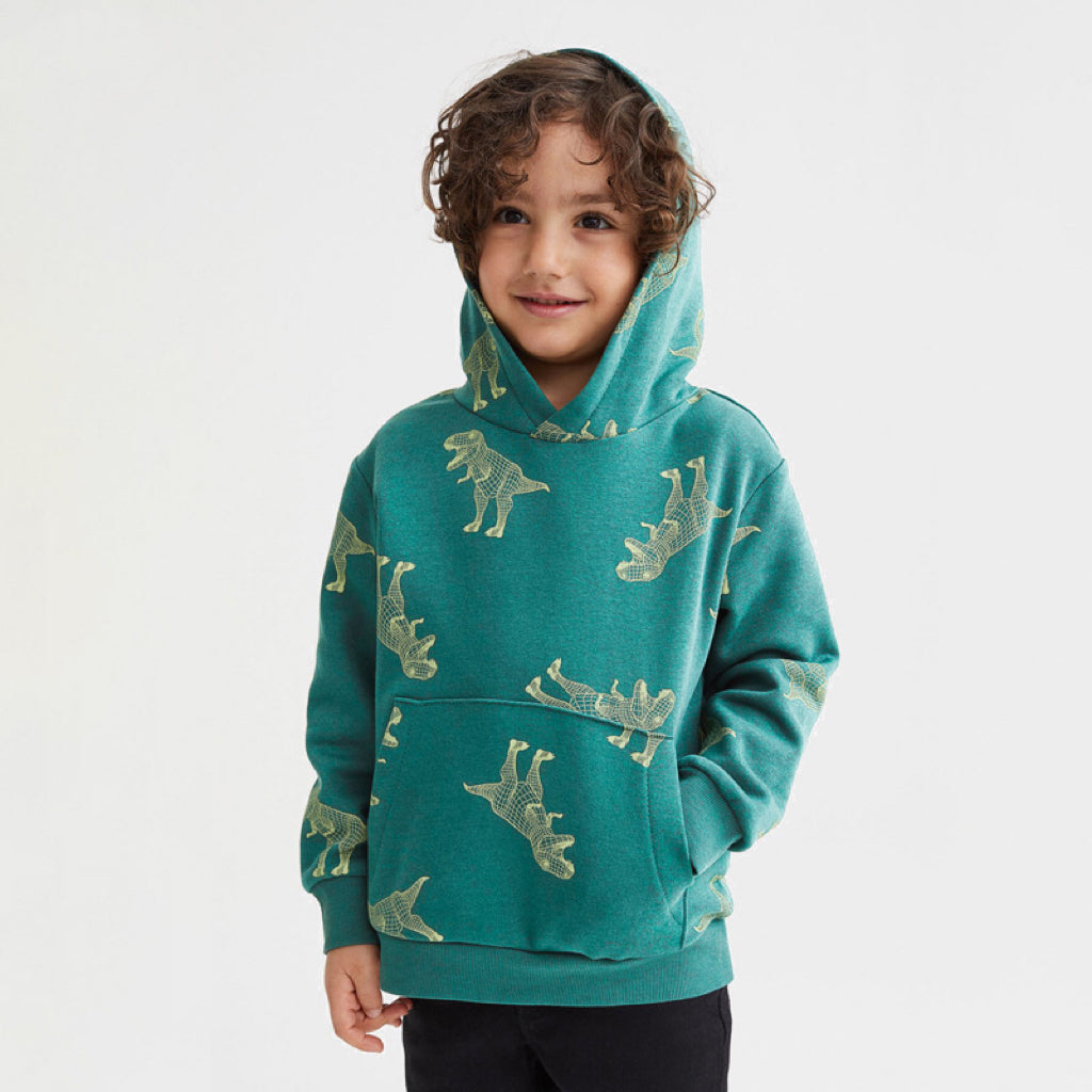 Baby Boy Cartoon Animal Pattern Composite One Piece Fleece in green, featuring a cozy design perfect for toddlers.