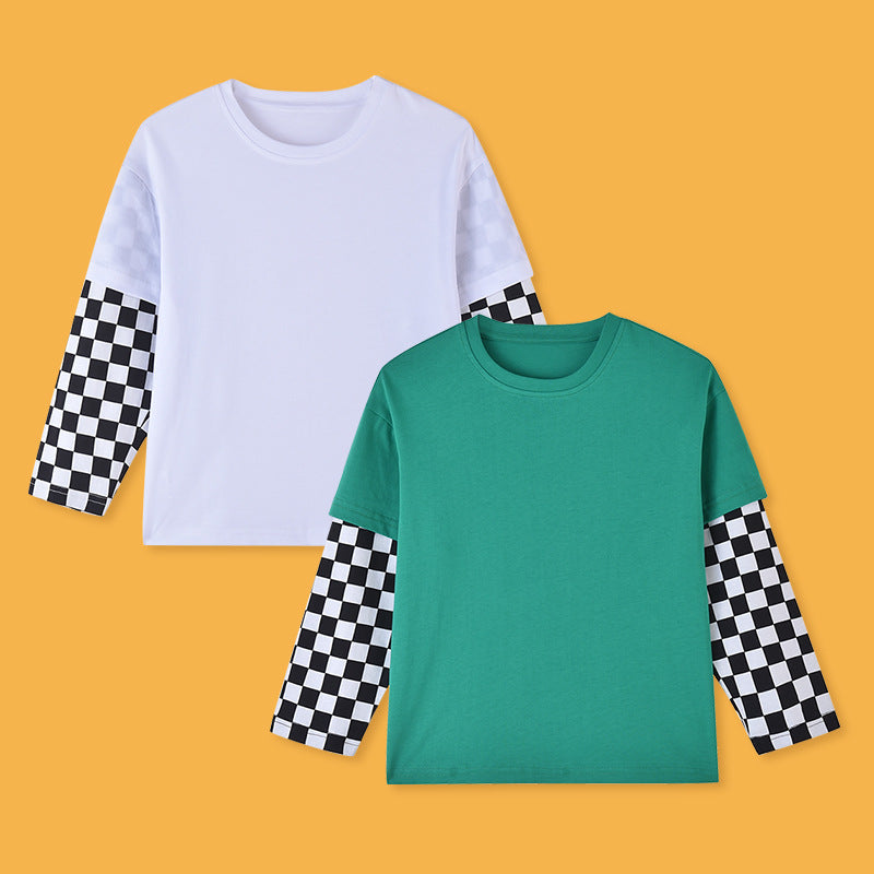 Stylish Baby Boy And Girl Plaid Pattern Shirt with fake 1-piece sleeve design in various colors.