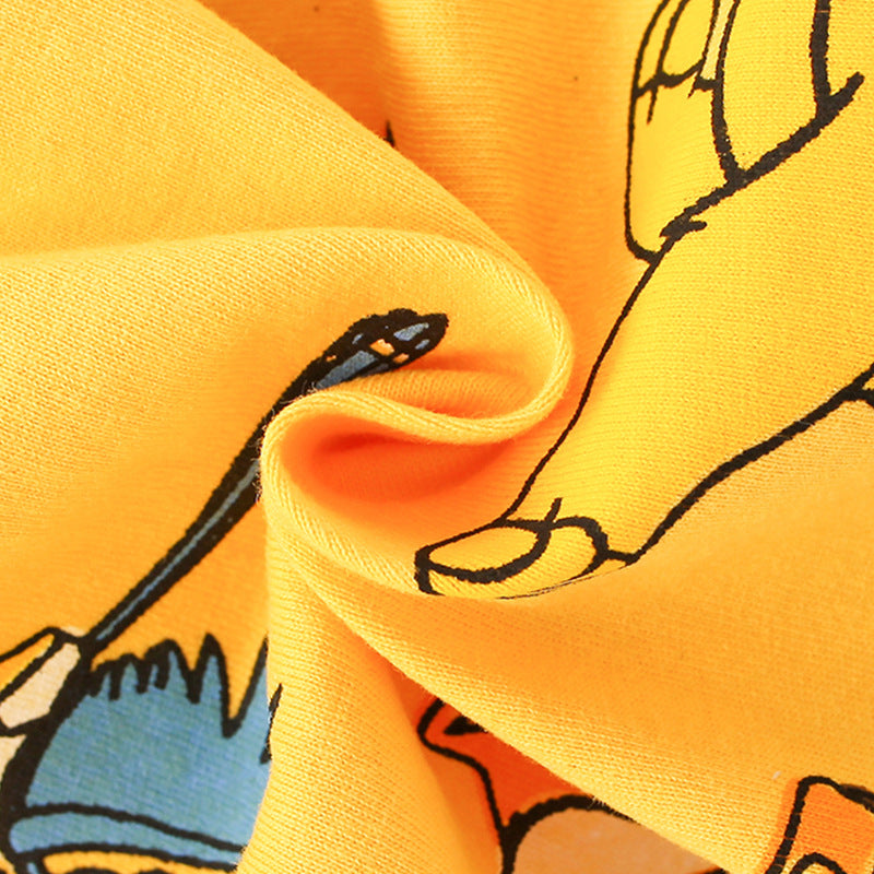 Baby Boy Cartoon Animal Graphic Crewneck Cotton T-Shirt in yellow and grey colors, featuring playful animal graphics.