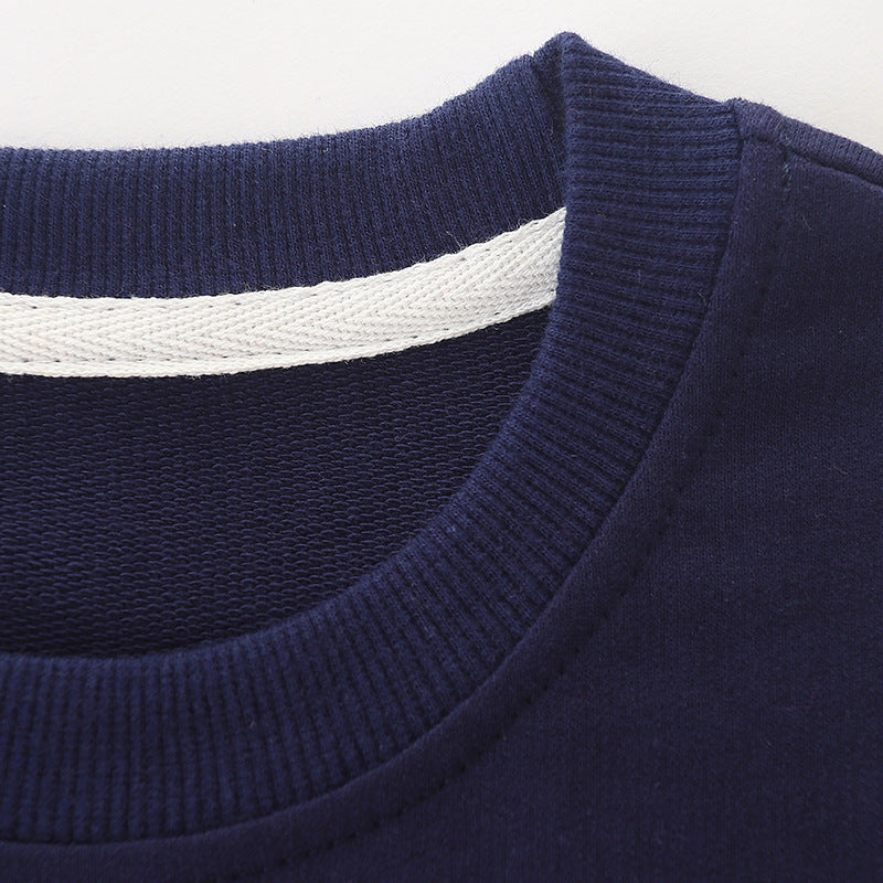 A navy blue hoodie for baby boys featuring a playful cartoon fox print, perfect for cool weather.