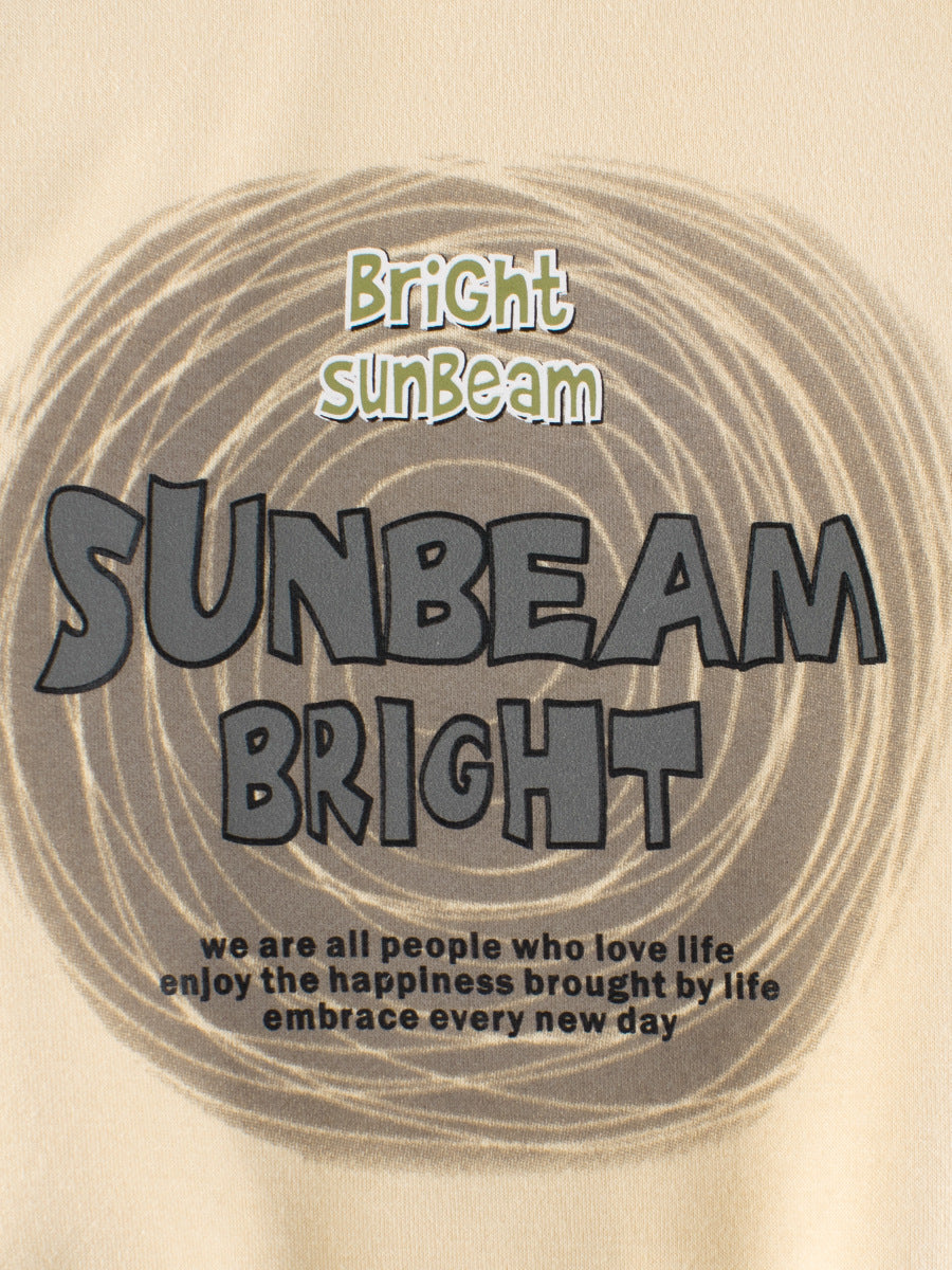 Baby boy's beige crew neck long sleeve top with letters pattern, made from soft cotton blend fabric.