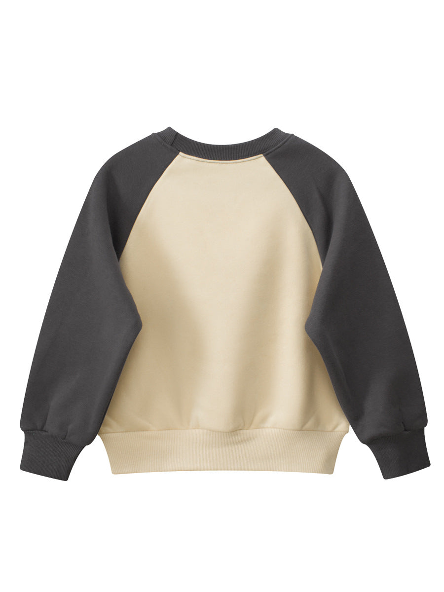 Baby boy's beige crew neck long sleeve top with letters pattern, made from soft cotton blend fabric.