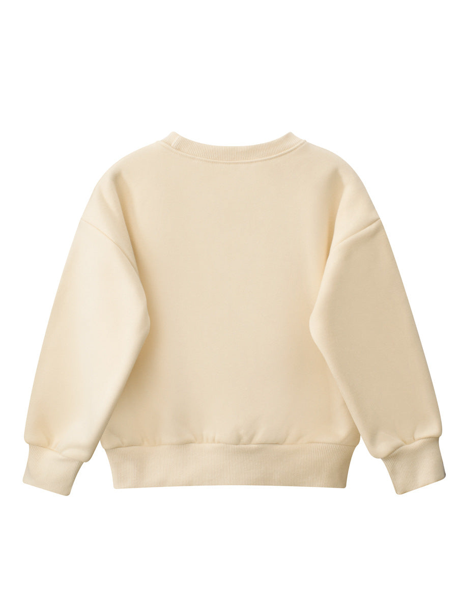 Baby boy crew neck long sleeves top in navy blue and beige with letters pattern, made from soft cotton blend material.