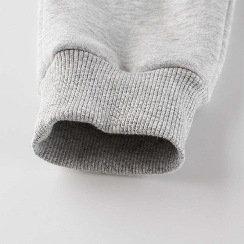 Baby boy fleece trousers in navy blue and grey striped design, perfect for spring and autumn wear.