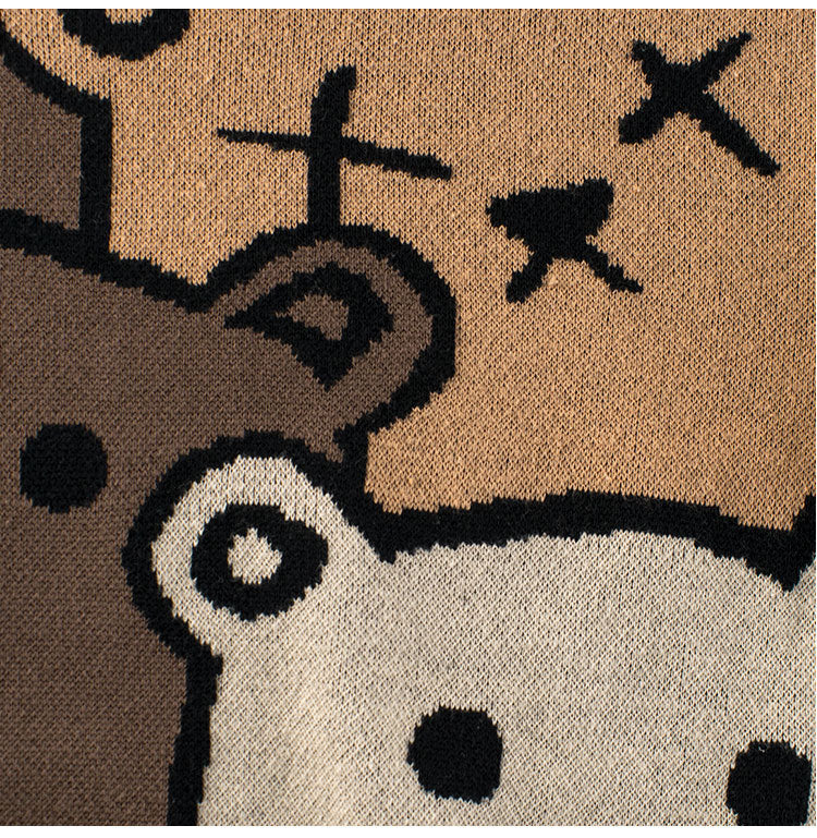 Baby boys long sleeve pullover featuring teddy bear cartoon design in beige and brown colors, perfect for chilly weather.