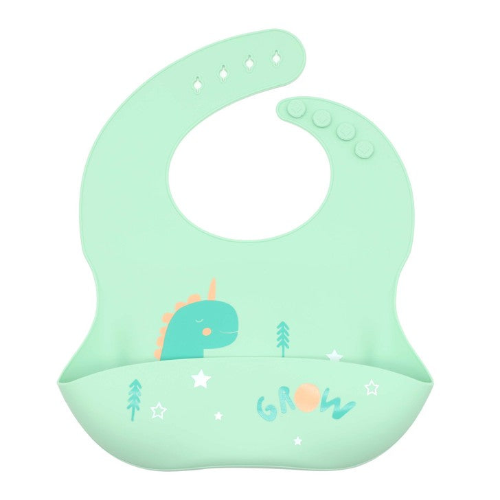 Colorful Baby Cartoon Animal Print Silicone Bibs with adjustable fasteners, perfect for mealtime.