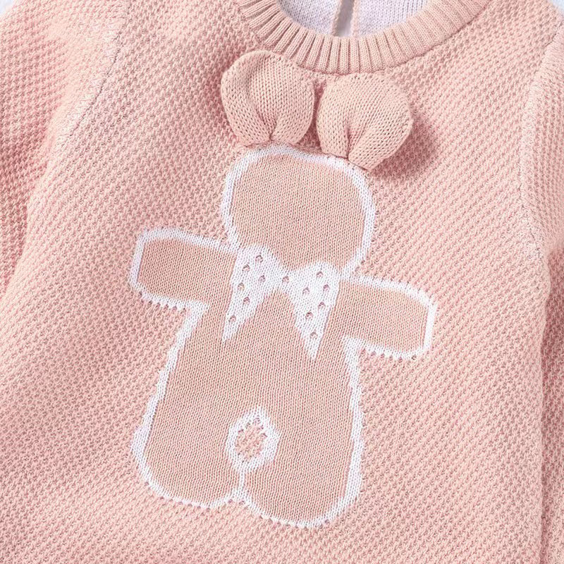 Baby Cartoon Bunny embroidered romper with hat in soft cotton fabric, featuring colorful graphics and available in white, pink, and coffee colors.