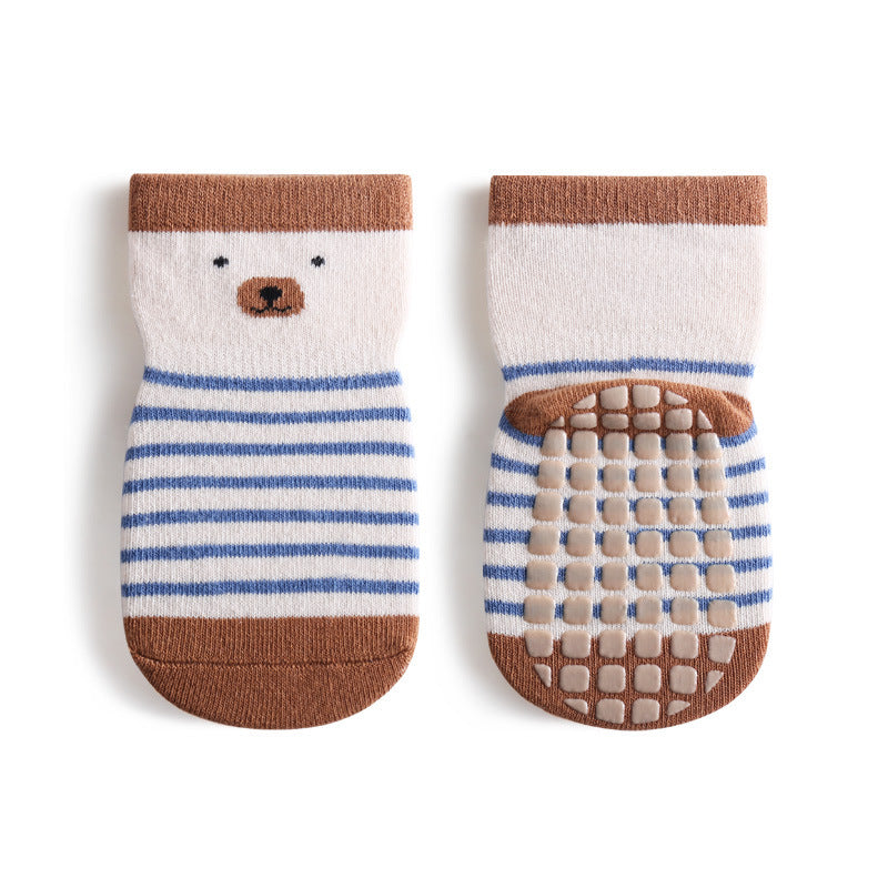 Cute toddler socks featuring a cartoon dog print pattern in a mid tube design, perfect for autumn and winter wear.