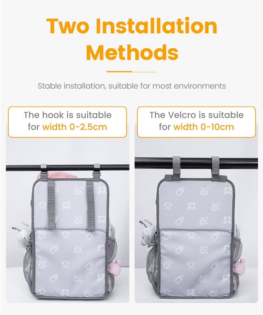 Baby Crib Hanging Storage Bag in cartoon pattern, designed for organizing diapers and baby essentials.