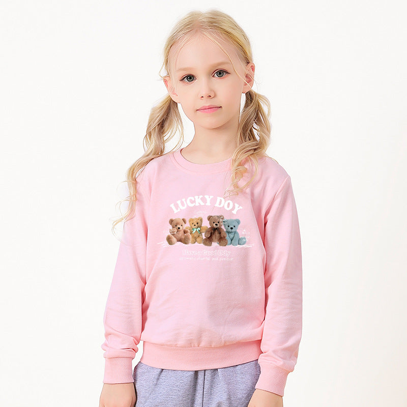 A cozy crewneck hoodie for babies featuring a cute bear pattern, available in various colors.
