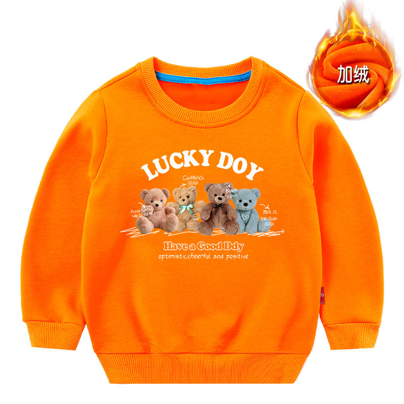 A cozy crewneck hoodie for babies featuring a cute bear pattern, available in various colors.