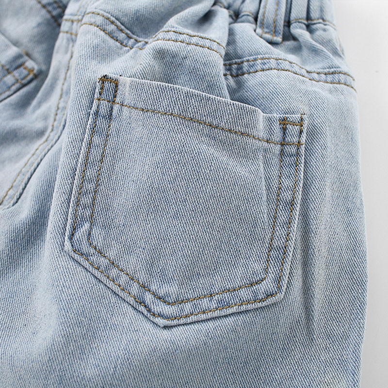 Baby Denim Blue Western Style Casual Shorts with adjustable waistband, made from soft cotton denim, perfect for active toddlers.