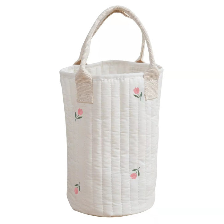 Stylish Baby Embroidered Pattern Mommy Handbag with multiple compartments for baby bottle storage, featuring adjustable straps and floral embroidery.